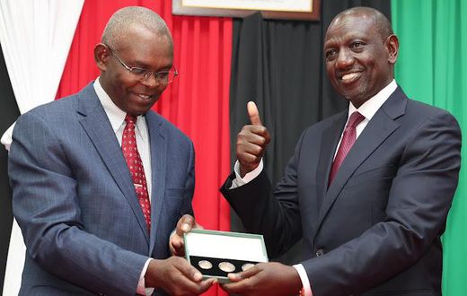 Central Bank Governor Kamau Thugge and President William Ruto during the launch of the DhowCSD on Tuesday, September 11, 2023