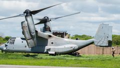 An MV-22 Osprey lands at Magagoni Airfield, Kenya on April 10, 2024. Photo by Senior Airman Kevin Nious