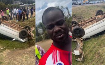 A collage image of Mulamwah and the vehicle at the scene of the accident