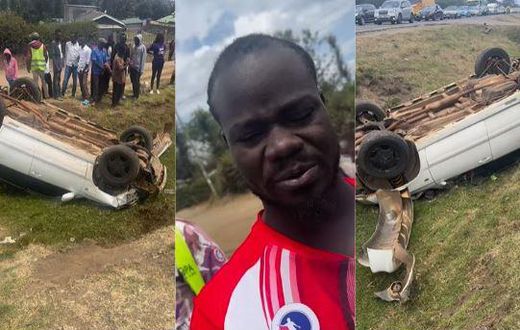 A collage image of Mulamwah and the vehicle at the scene of the accident