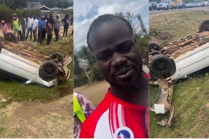 A collage image of Mulamwah and the vehicle at the scene of the accident