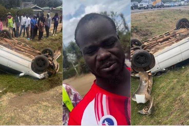 A collage image of Mulamwah and the vehicle at the scene of the accident