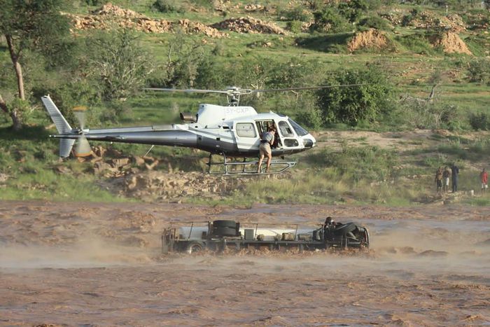Pilots save driver from flooded river after tanker full of petrol was washed away in Galana Kulalu. Photo credits: Sheldrick Wildlife Trust