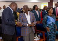 File image of Governor Johnson Sakaja, DP Rigathi Gachagua and Pastor Dorcas Rigathi