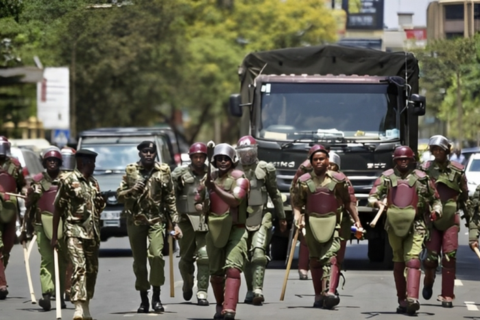 Anti riot police in Nairobi CBD