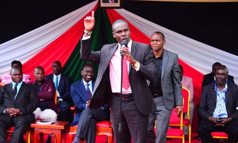 File image of South Mugirango MP Sylvanus Osoro speaking during a past political function attended by DP Ruto