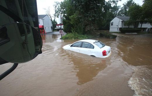 A car stuck in floods
