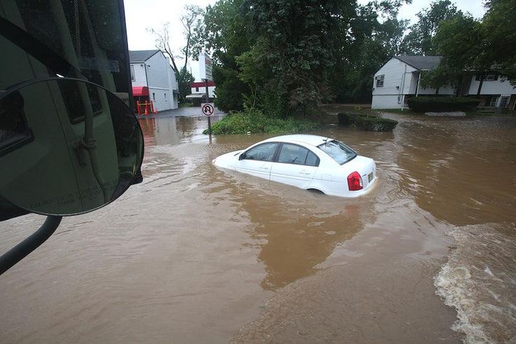 A car stuck in floods