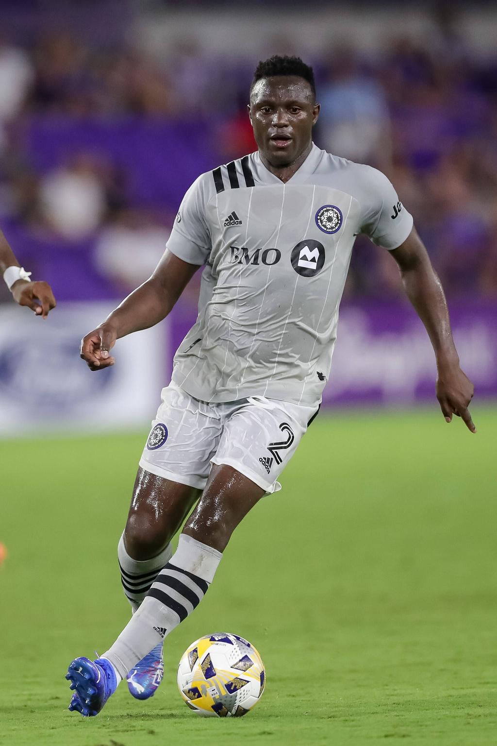 CF Montreal al midfielder Victor Wanyama (2) drives the ball during the first half of the Orlando City vs CF Montreal soccer match at Exploria Stadium in Orlando, FL on September 15, 2021.