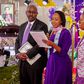 Stella Wanjiru Njoroge, her husband and sister during Lizzie Wanyoike's funeral in Murang'a on January 23, 2024