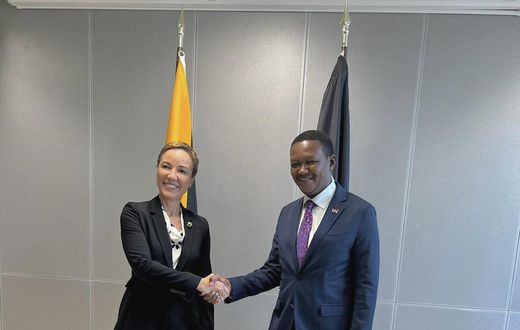 Kenya's Cabinet Secretary for Foreign and Diaspora Affairs Alfred Mutua and Senator & Minister of Foreign Affairs and Foreign Trade of Jamaica, Hon. Kamina J Smith