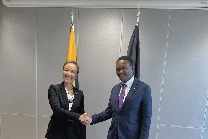 Kenya's Cabinet Secretary for Foreign and Diaspora Affairs Alfred Mutua and Senator & Minister of Foreign Affairs and Foreign Trade of Jamaica, Hon. Kamina J Smith