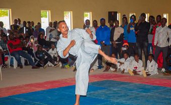 Embakasi East MP Babu Owino practising Karate at the Moi International Sports Centre, Indoor Arena