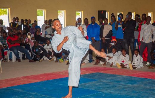 Embakasi East MP Babu Owino practising Karate at the Moi International Sports Centre, Indoor Arena