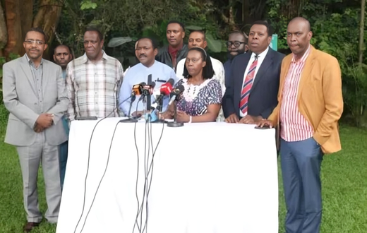 Kalonzo Musyoka and other Azimio leaders during a presser on April 19, 2024