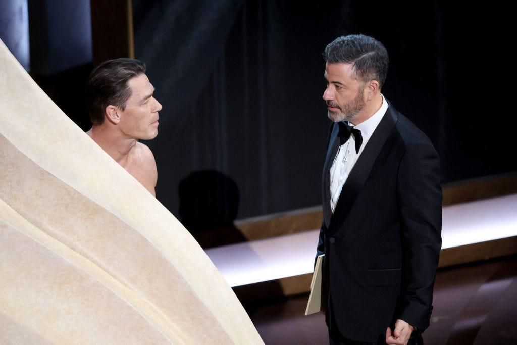 John Cena walked onstage nearly naked while introducing the nominees for best costume design for the 2024 Oscars on March 10, 2024.