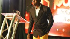 Kenya's Comedian of the Year Award winner Crazy Kennar giving his speech at the just concluded Pulse Influencer Awards