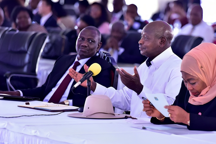 President William Ruto, Uganda's Yoweri Museveni and Tanzainia's Samia Suluhu during a past regional event