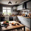 An AI-generated image of a tidy kitchen
