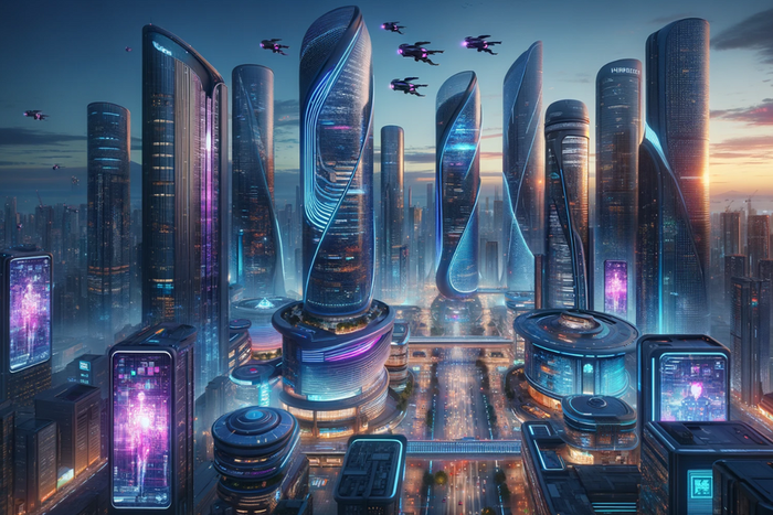 An AI-generated image of a futuristic city
