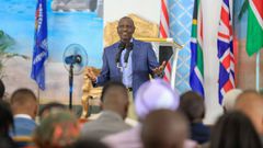 President William Ruto addressing the congregation during a Sunday service at Priesthood Fellowship, Kahawa West, Nairobi County.