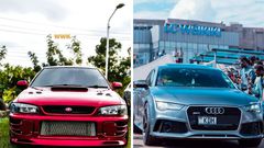 A collage photo of A photo of a Subaru WRX STI gc8 and a 2015 AUDI RS7