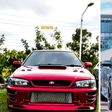 A collage photo of A photo of a Subaru WRX STI gc8 and a 2015 AUDI RS7