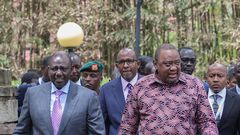 President William Ruto and former President Uhuru Kenyatta at Safari Park Hotel during the opening of the regional peace talks meeting dubbed the third Inter-Congolese Consultations of the Nairobi Peace Process in 2022