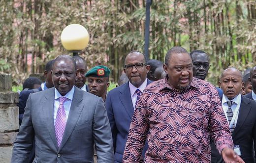 President William Ruto and former President Uhuru Kenyatta at Safari Park Hotel during the opening of the regional peace talks meeting dubbed the third Inter-Congolese Consultations of the Nairobi Peace Process in 2022