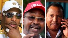 A collage of Mike Sonko, Mwangi wa Iria and Ferdinand Waititu