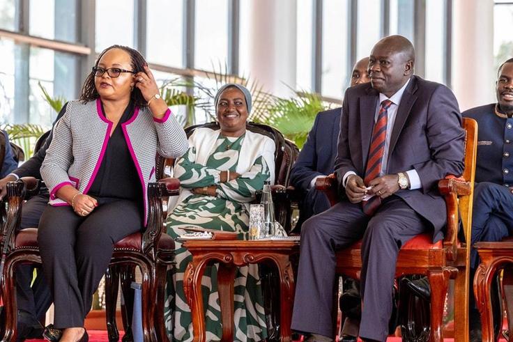 Deputy President Rigathi Gachagua with Kirinyaga Governor Anne Waiguru at State House, Nairobi on March 11, 2024