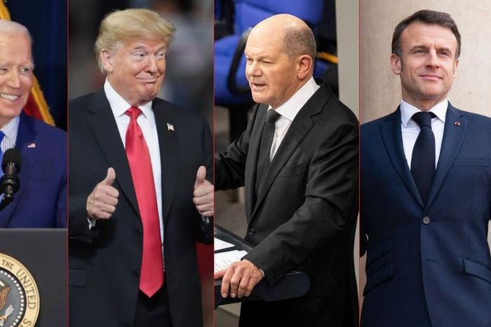 U.S. President Joe Biden, former President Donald Trump, German Chancellor Olaf Scholz and France President Emmanuel Macron