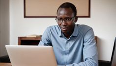 An AI generated image of a man working on a laptop