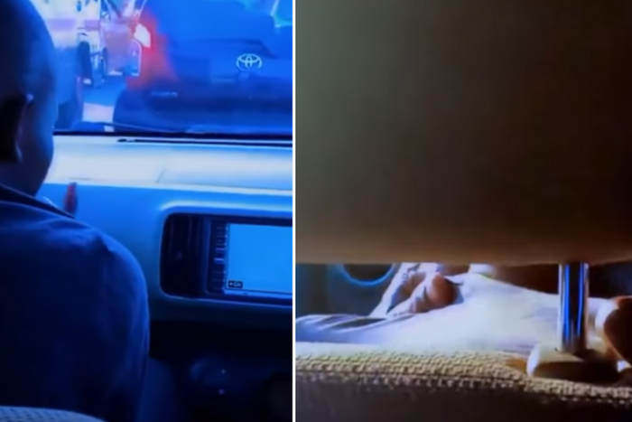 A woman locks a kanjo officer after he boarded her Uber ride