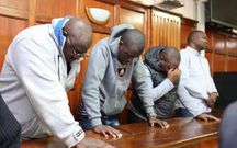 Rashid Echesa and his co accused Daniel Otieno, Clifford Okoth, Kennedy Oyoo and Chrispin Odipo in court
