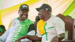 Kenya Kwanza coalition partners Dr William Ruto and Musalia Mudavadi during a campaign tour in Lamu County on March 31, 2022