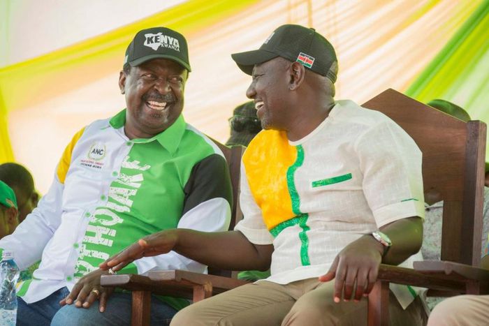 Kenya Kwanza coalition partners Dr William Ruto and Musalia Mudavadi during a campaign tour in Lamu County on March 31, 2022