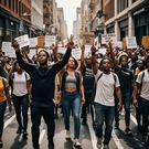 An AI-generated image of people protesting on the streets (Hotpot.ai)