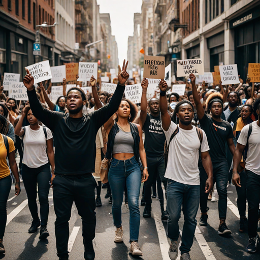 An AI-generated image of people protesting on the streets (Hotpot.ai)