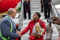 Alice Waweru alights from a KQ plane on her last day of working after serving the company for 38 years.