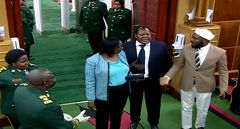 Gabriel Kagombe (in a turban), the Member of Parliament for Gatundu South in the National Assembly on June 29, 2023