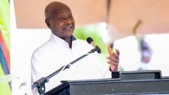 President Museveni speaking at the event at Kololo