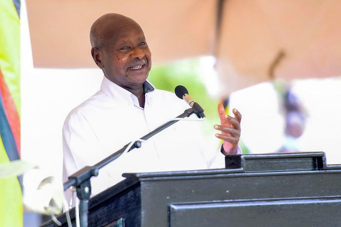 President Museveni speaking at the event at Kololo