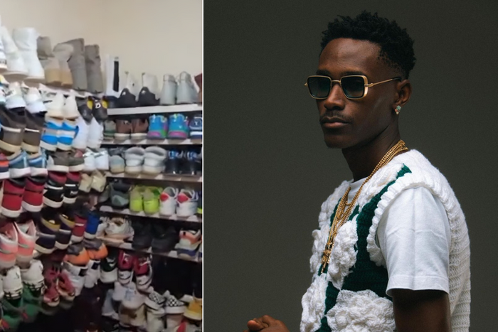 A collage of Jimmy Truth and his shoe collection