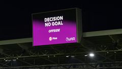 VAR rules out a goal for Ben Mee of Brentford during the Premier League match between Brentford and Liverpool on January 2, 2023.
