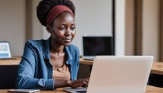An AI generated image of a woman working on a laptop