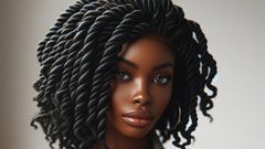 DALL·E 2024-05-08 125101 - Image of an African woman with Marley Twists hairstyle She is dressed in a modern, casual ensemble The hairstyle features thick, twist braids using