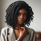 DALL·E 2024-05-08 125101 - Image of an African woman with Marley Twists hairstyle She is dressed in a modern, casual ensemble The hairstyle features thick, twist braids using