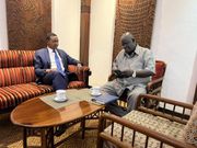 Foreign Affairs CS Alfred Mutua with Ugandan High High Commissioner to Kenya Hassan Wasswa Galiwango