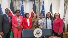 Kenya’s President William Ruto, Governors Glady Wanga (Homabay), Cecily Mbarire (Embu) U.S Vice President Kamala Harris, Wavinya Ndeti (Machakos), Susan Kihika (Nakuru) and Anne Waiguru (Kirinyaga)
